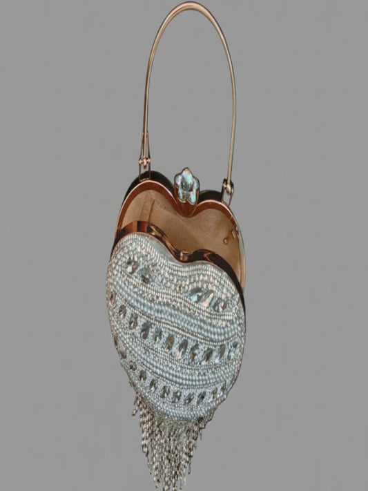Sliver fringe clutch bag