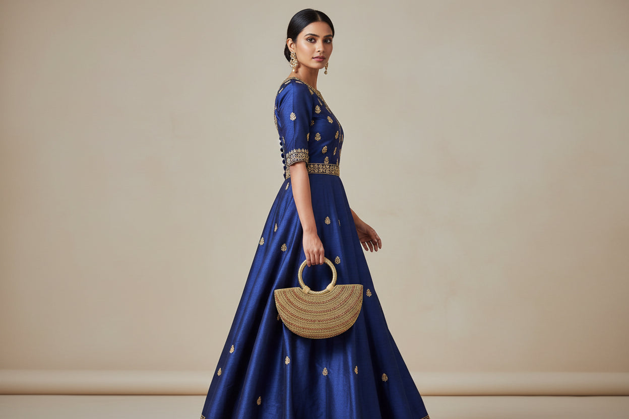 Round Handle Golden Clutch Bag