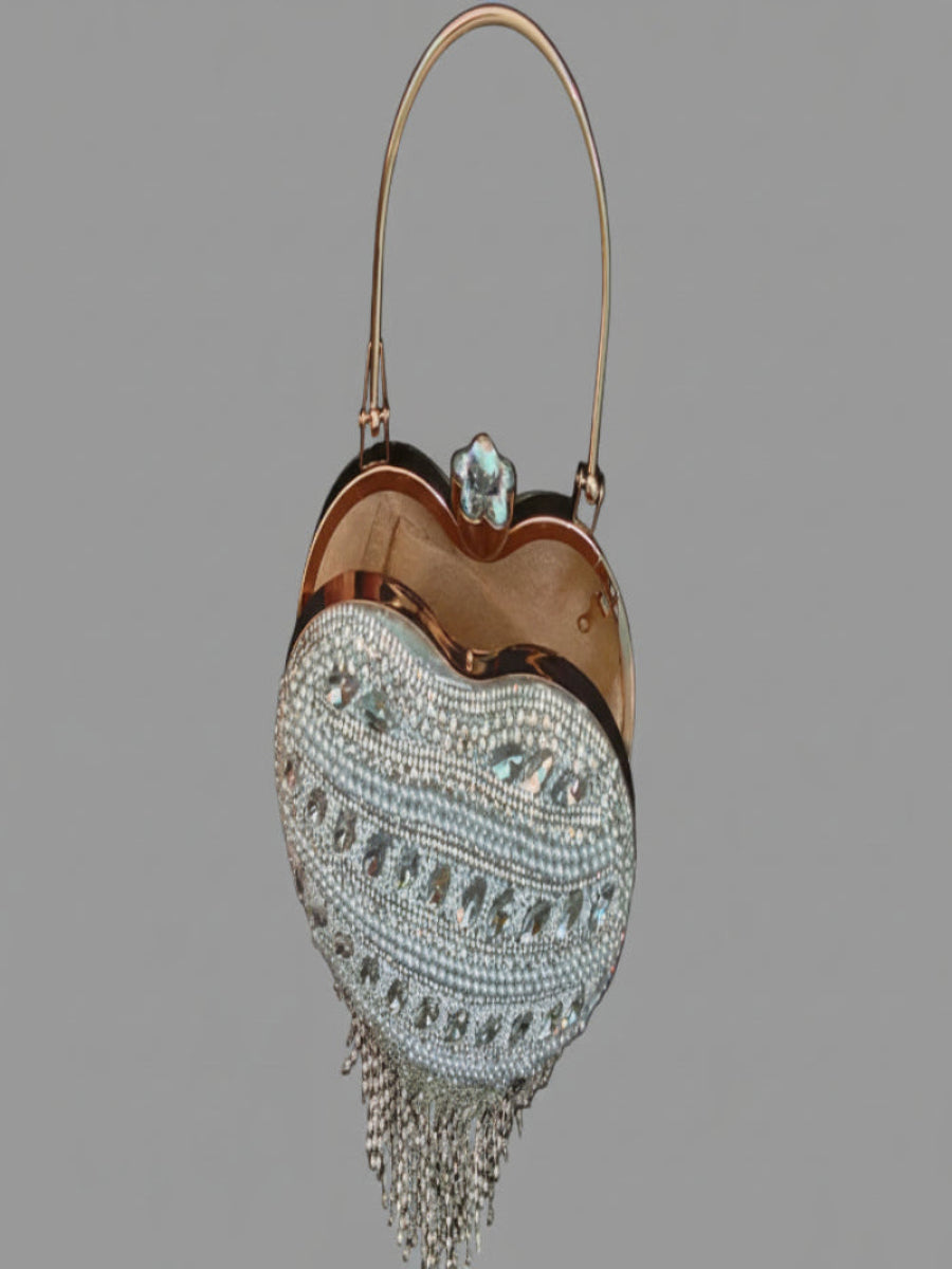 Sliver fringe clutch bag