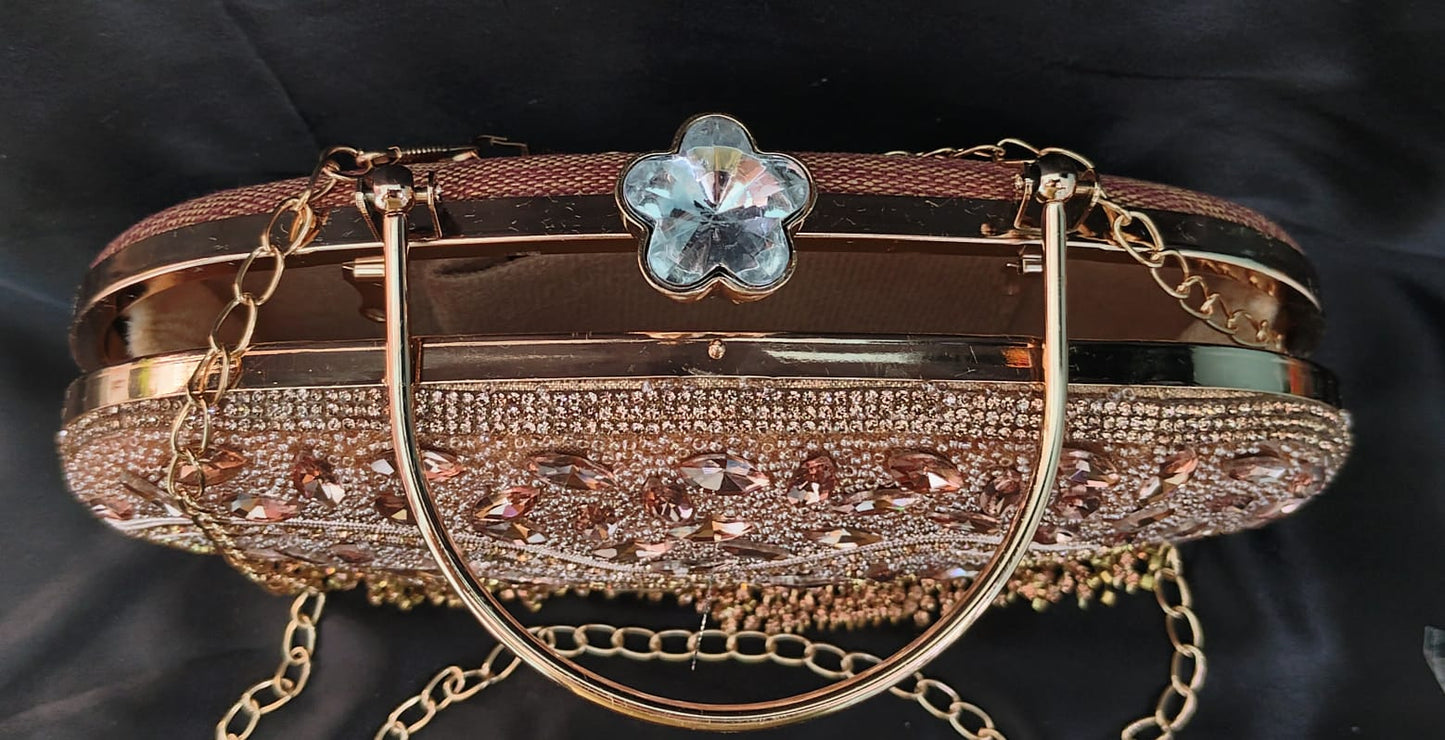 Peach Crystal Fringe Bridal Clutch bag