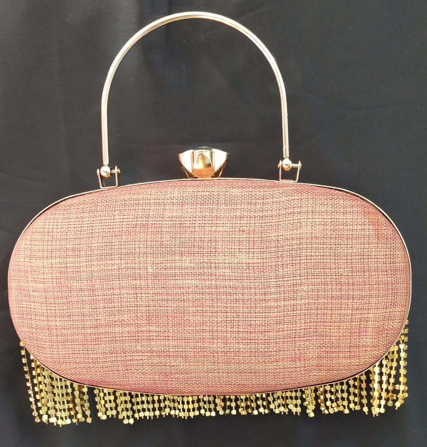 Peach Crystal Fringe Bridal Clutch bag