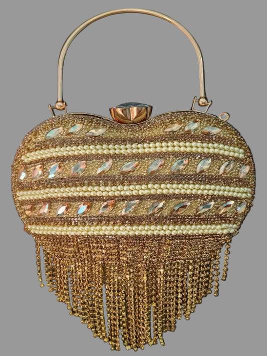 gold fringe heart shape clutchbag
